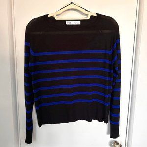 ZARA Striped Sweater Blue And Black Stripes Size Medium S